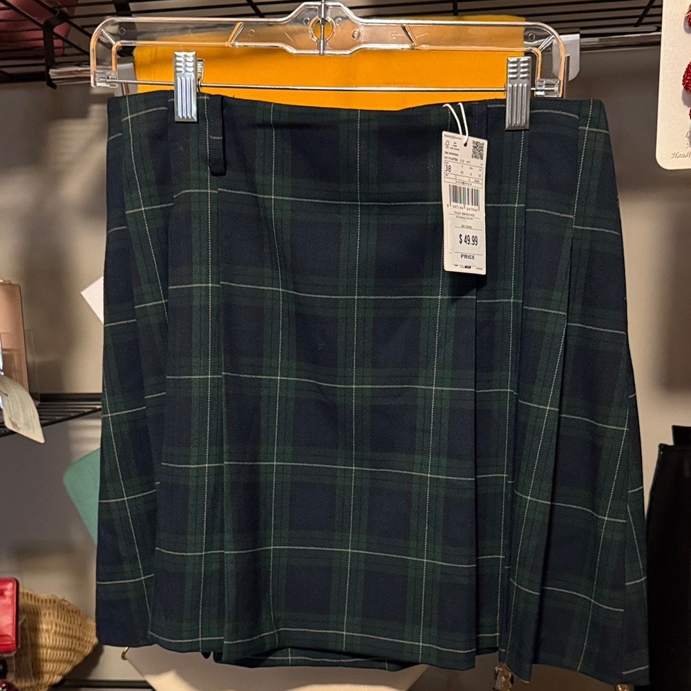 Mango Dark Green Checkered Mini Skirt